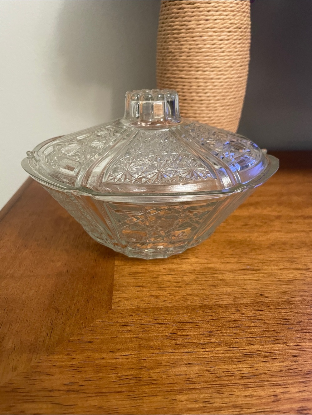 Vintage TWO Piece Set Pressed CUT Glass Clear Covered Candy Dish FNG INDONESIA